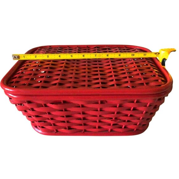 Red Woven Wooden Basket Hinged Lid Dresser Storage Accessory Box Philippines - Picture 12 of 14